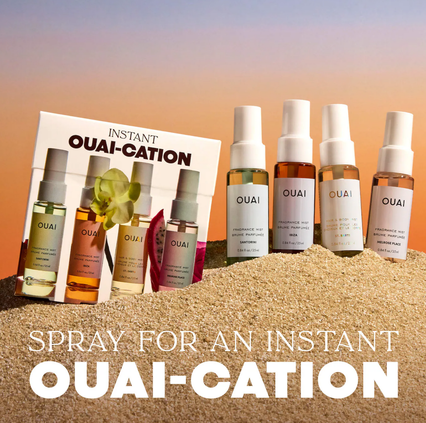 OUAI Mini St. Barts, Ibiza, Santorini & Melrose Hair & Body Mist Set