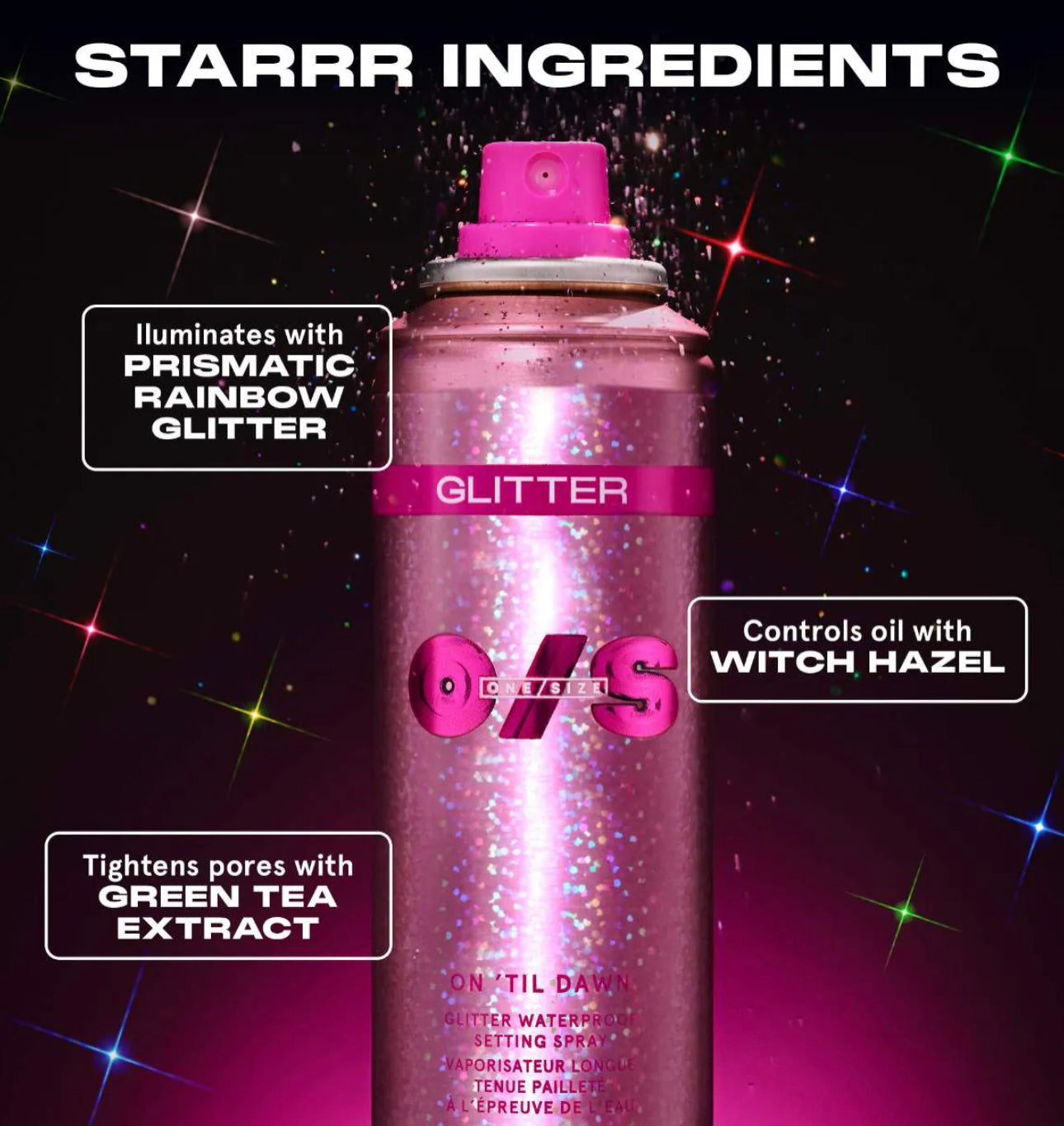 ONE/SIZE by Patrick Starrr
On 'Til Dawn Glitter Waterproof Setting Spray sellador Maquillaje edición limitada con glitter