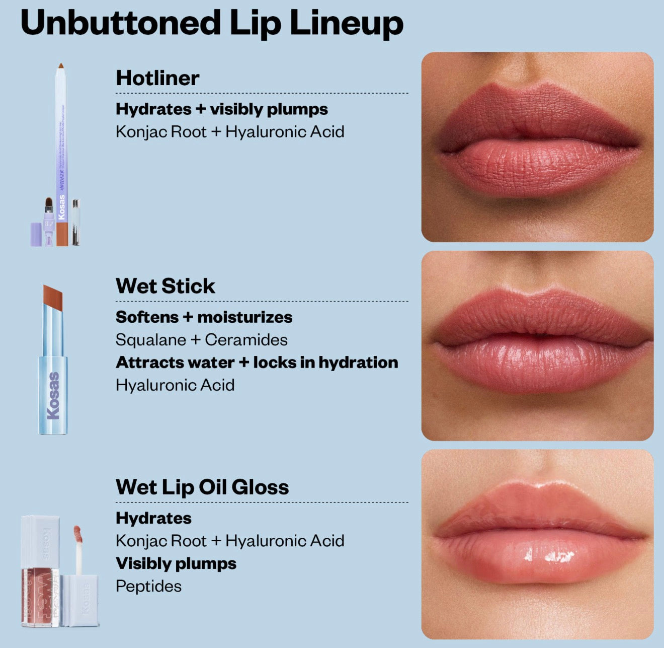 Kosas
Unbuttoned Lip Liner, Lipstick, and Gloss Gift Set