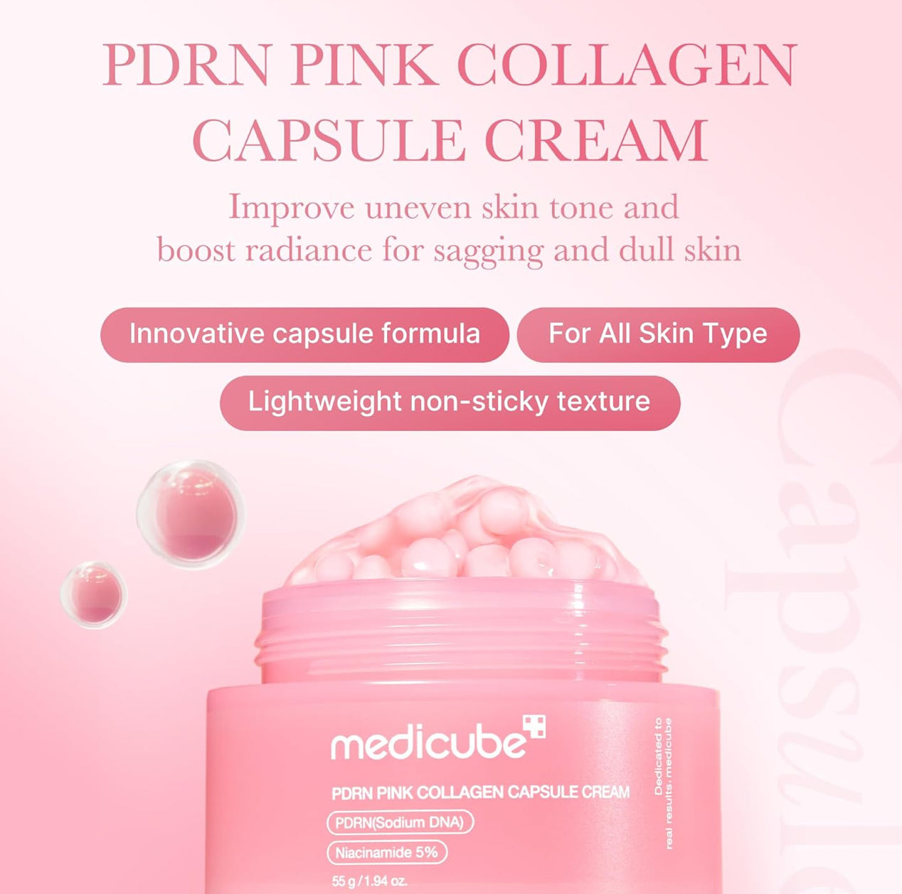 Medicube Salmon DNA PDRN Crema de cápsula de colágeno rosa