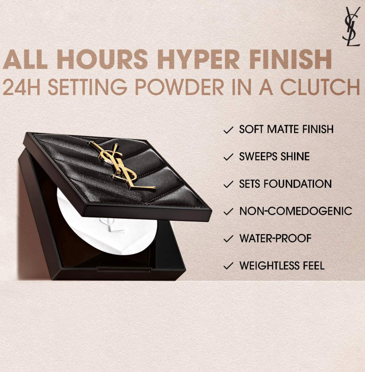 Yves Saint Laurent
All Hours Hyper Finish 24H Multi-Use Natural Matte Powder YSL polvos compactos traslúcidos