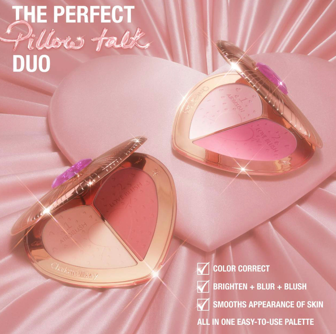 Charlotte Tilbury
Pillow Talk Beauty Soulmates Airbrush Flawless Finish Brightening and Blush Powder Palette - Paleta rubor y polvo fijador