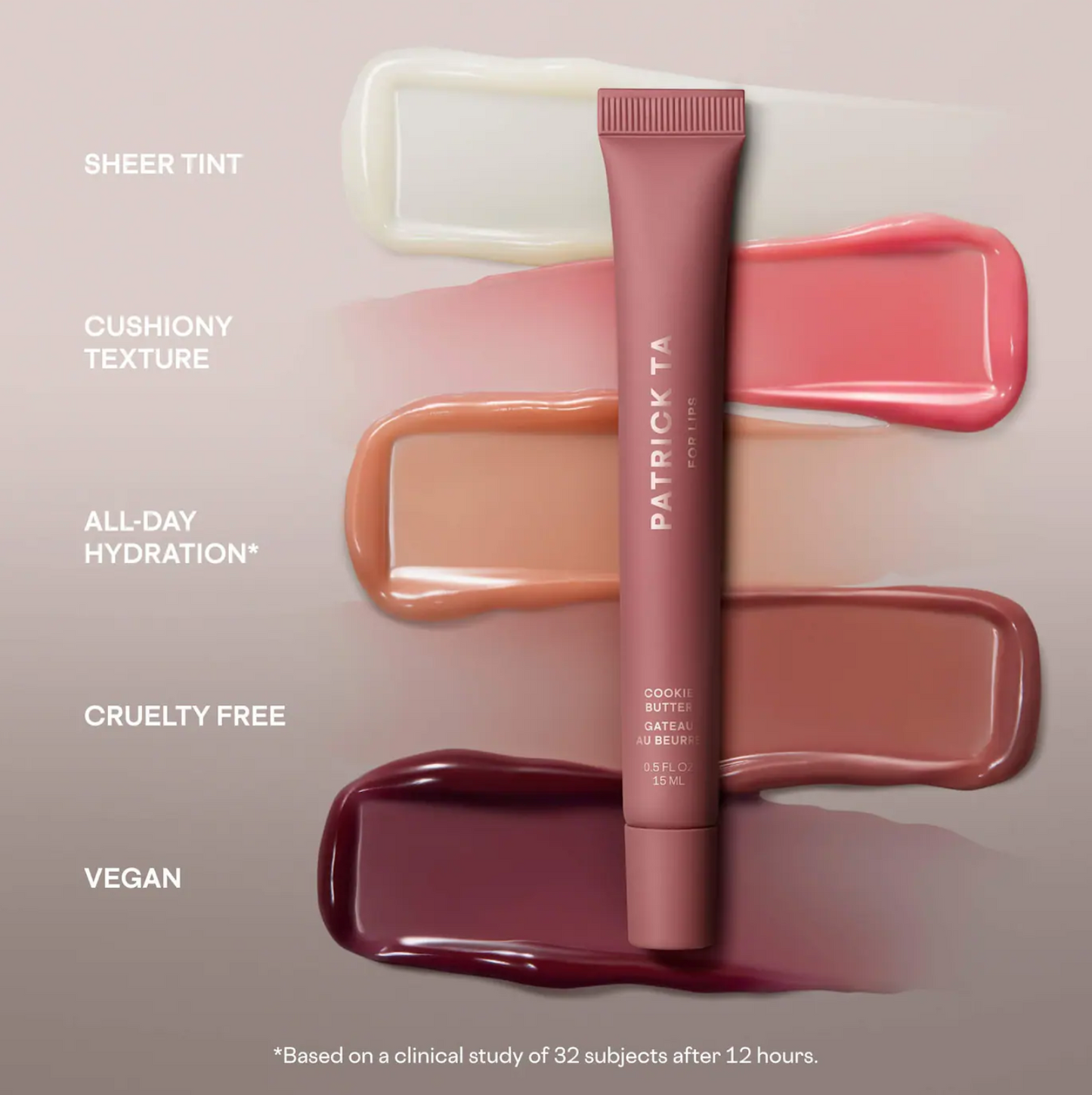 PATRICK TA  Major Moisture Smoothing and Hydrating Tinted Lip Balm with Vitamin E