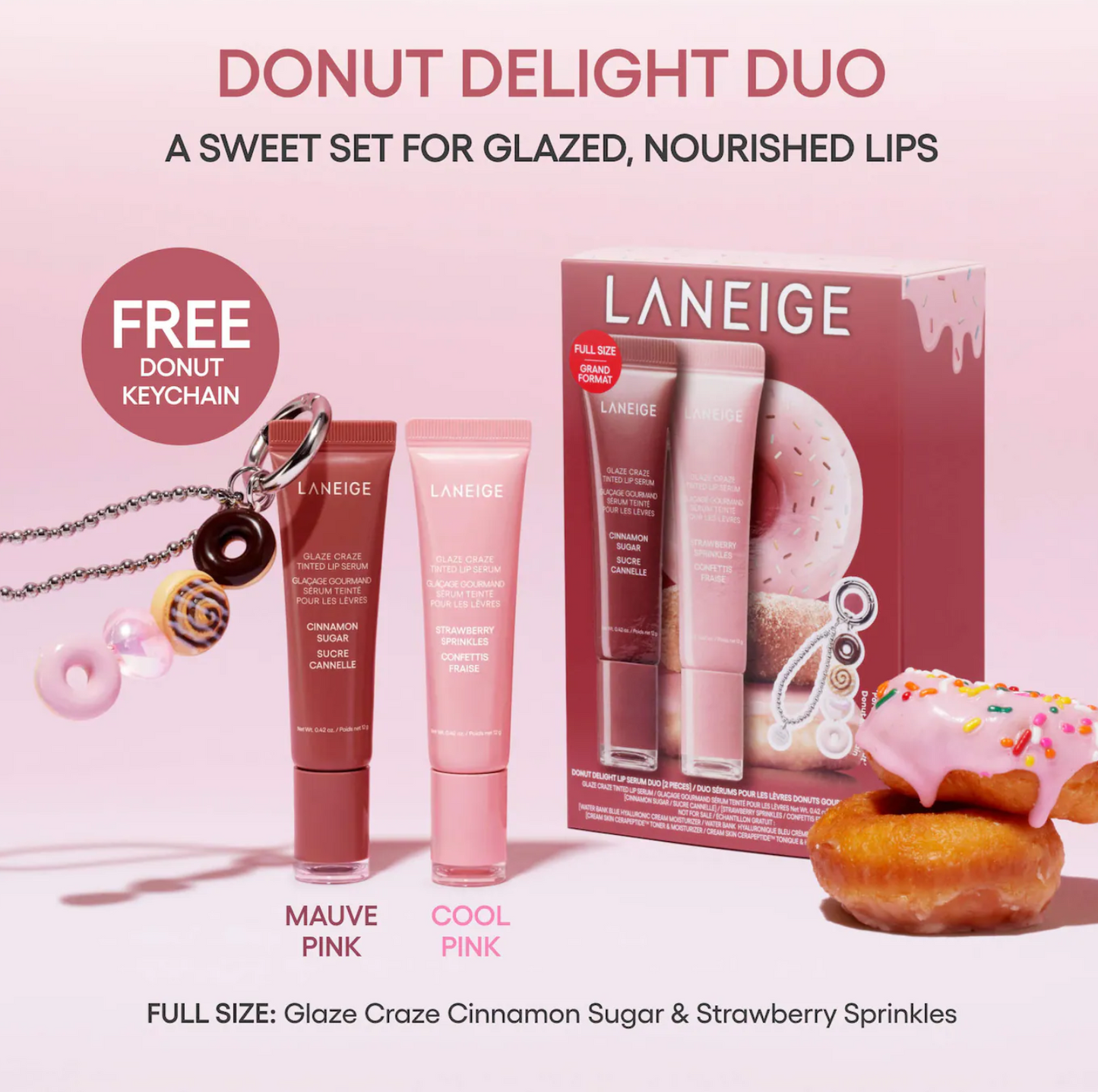 LANEIGE  Glaze Craze Donut Delight Hydrating Tinted Lip Serum Duo