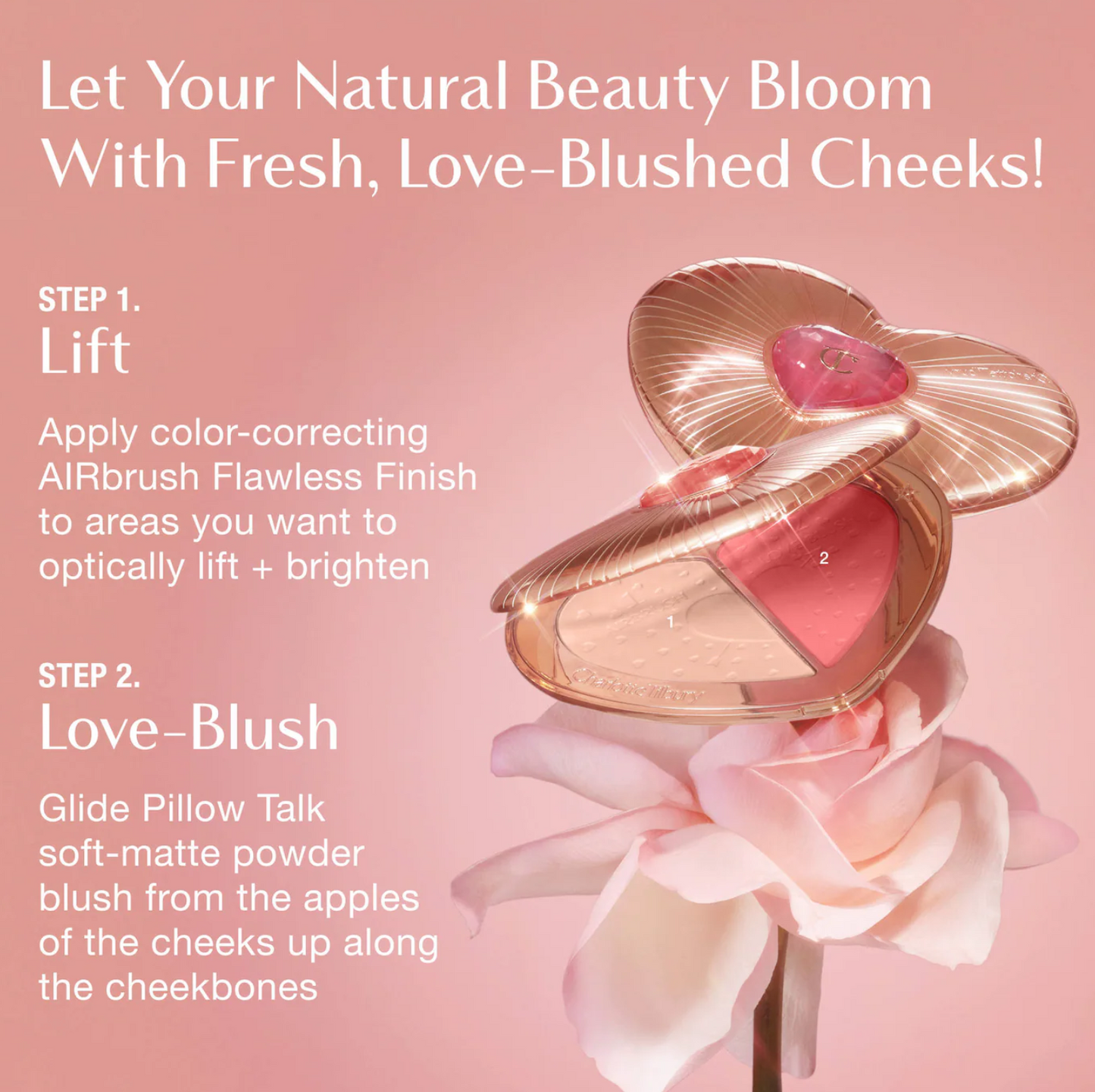 Charlotte Tilbury  Pillow Talk Beauty Soulmates Airbrush Flawless Finish Brightening and Blush Powder Palette