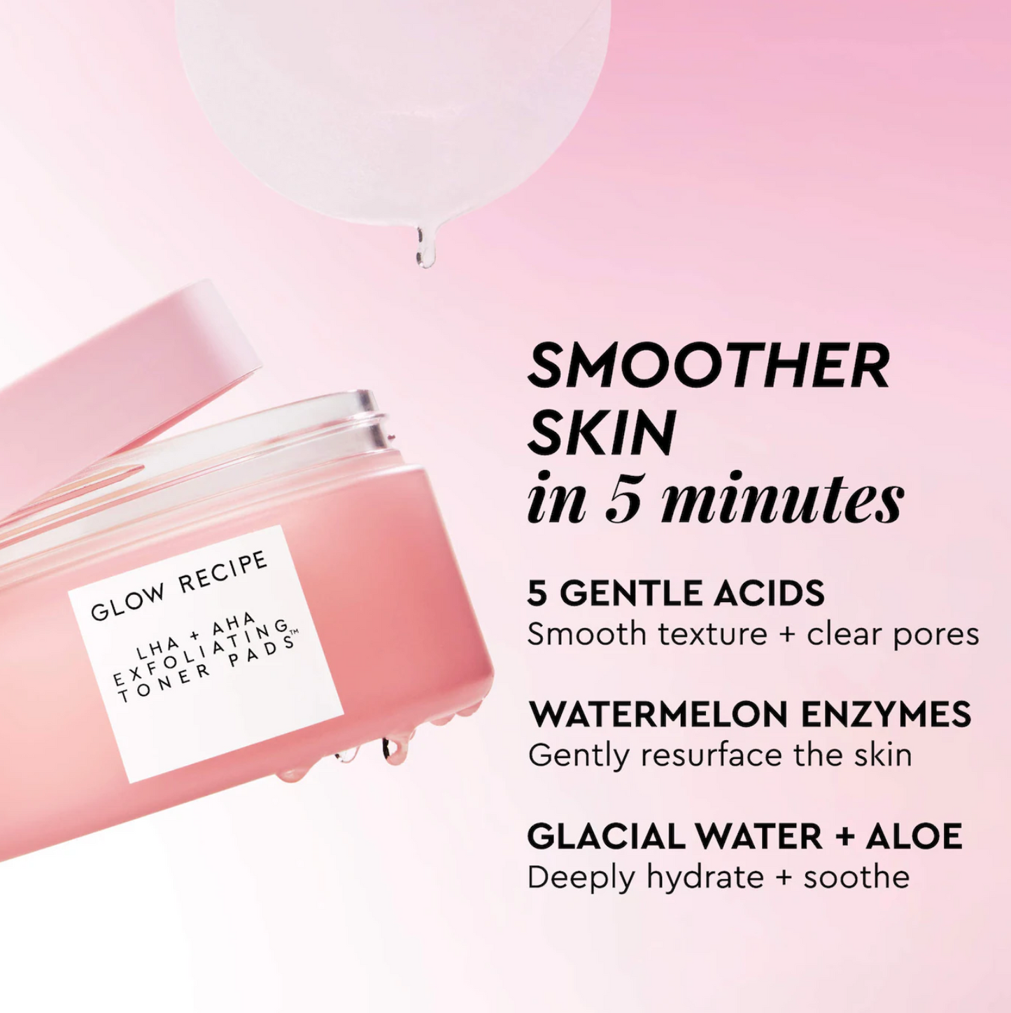 Glow Recipe  LHA + AHA Korean Watermelon Toner Pads for Hydration and Gentle Exfoliation