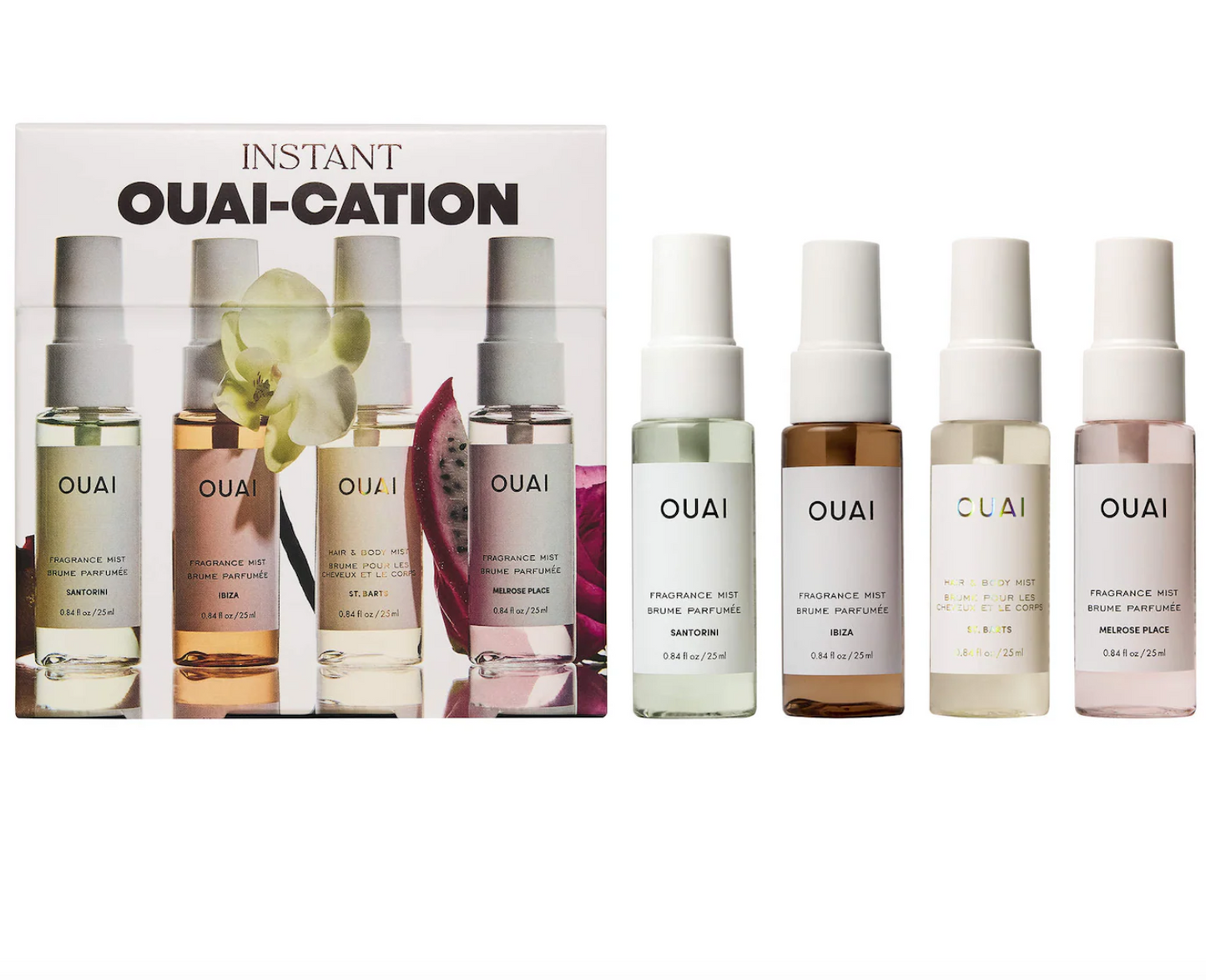 OUAI  Mini St. Barts, Ibiza, Santorini & Melrose Hair & Body Mist Set