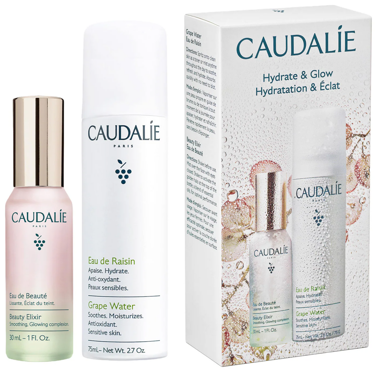 Caudalie  Mini Hydrate & Glow Duo for Soothing & Toning
