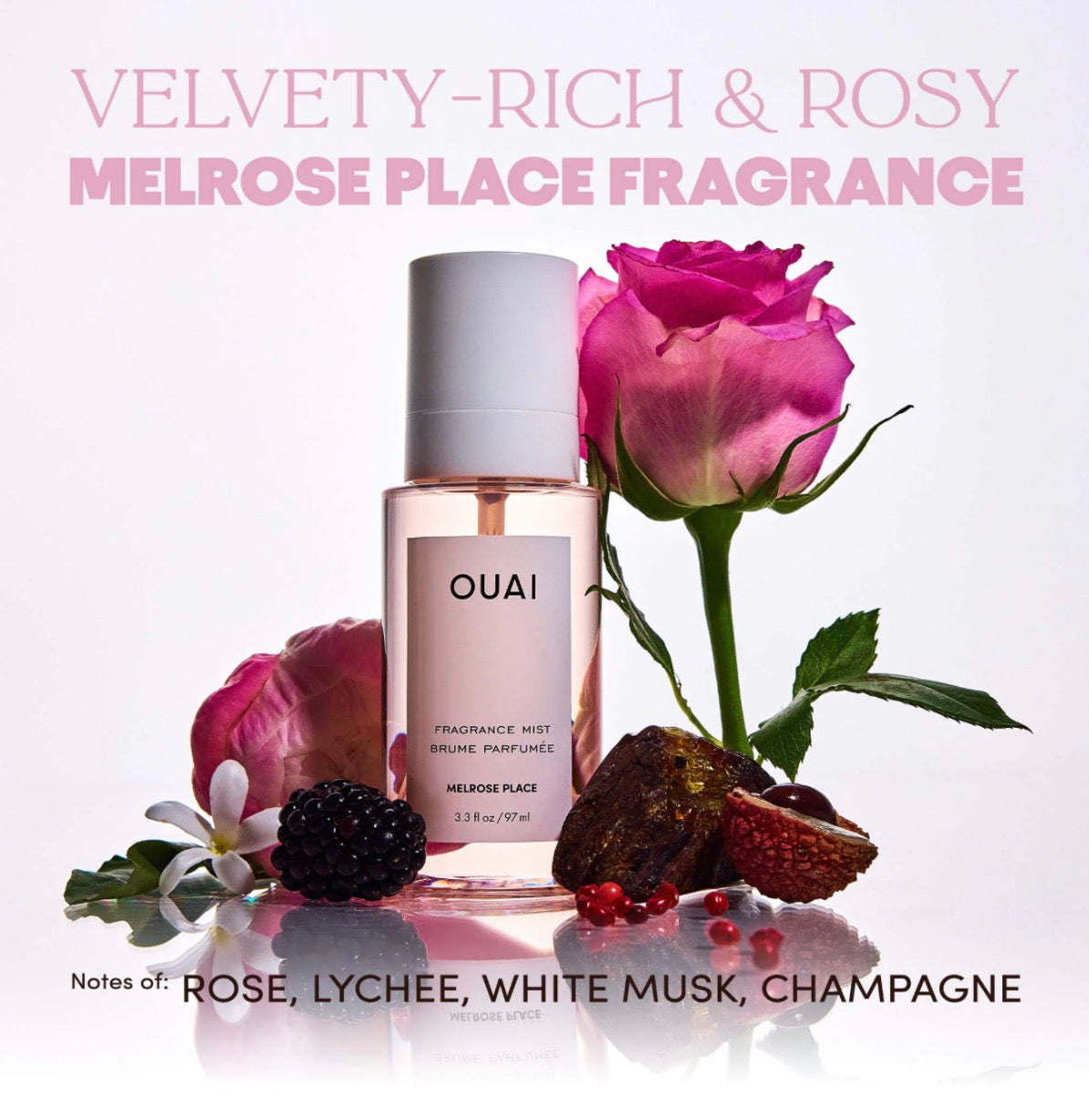 OUAI 97ML 
Melrose Place Hair and Body Mist with Rose + Champagne