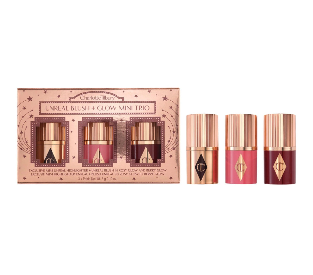 Charlotte Tilbury 
Mini Unreal Blush + Glow Trio
