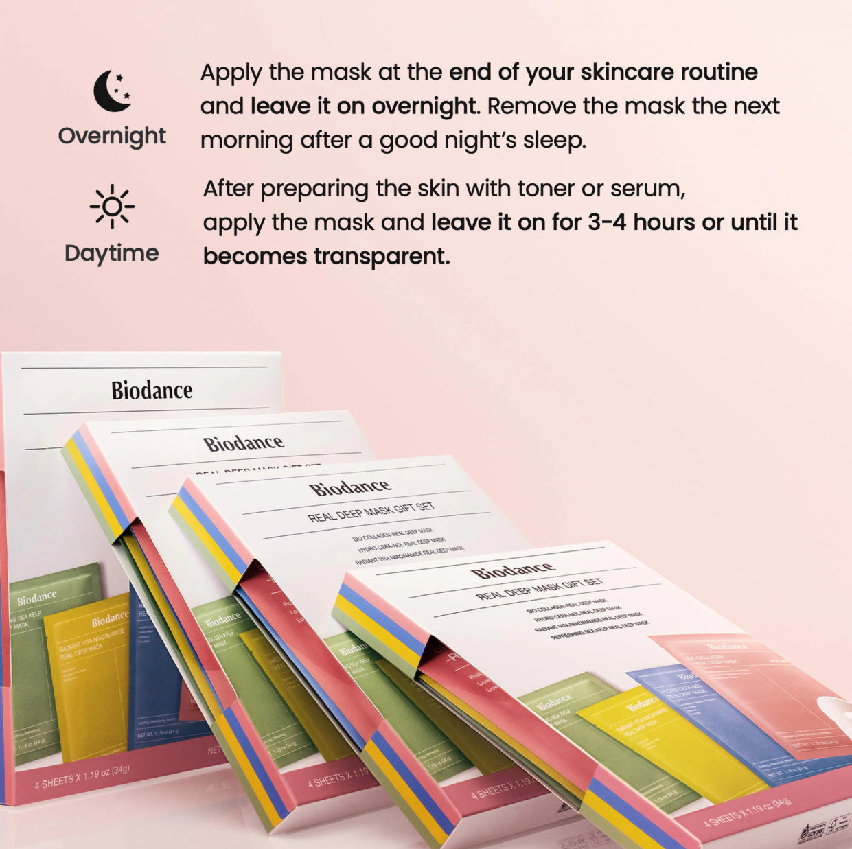Biodance Set de regalo Real Deep Mask - 4 mascarillas para el cuidado de los poros, hidratación, tratamiento calmante y de manchas oscuras