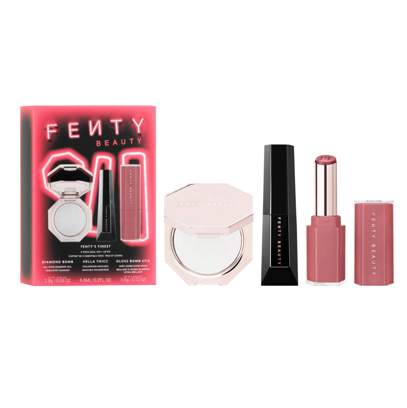 Fenty Beauty de Rihanna 
El mejor kit de 3 piezas para la cara, ojos y labios de Fenty