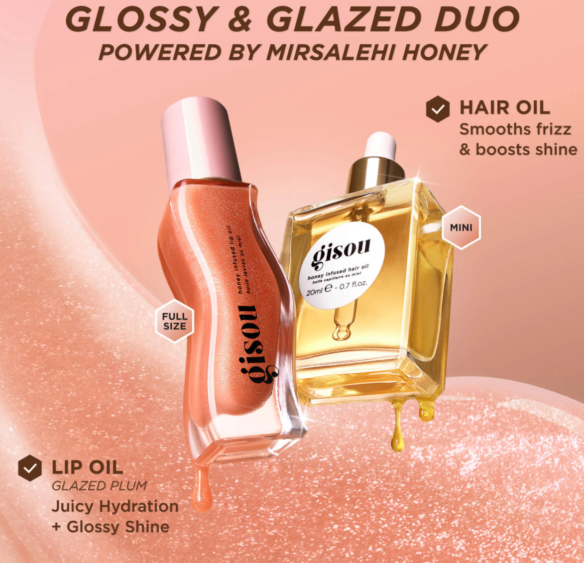 Gisou 
Glossy & Glazed Hair & Lip Oil Gift Set