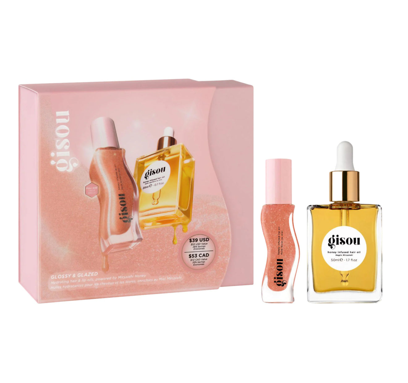 Gisou 
Glossy & Glazed Hair & Lip Oil Gift Set