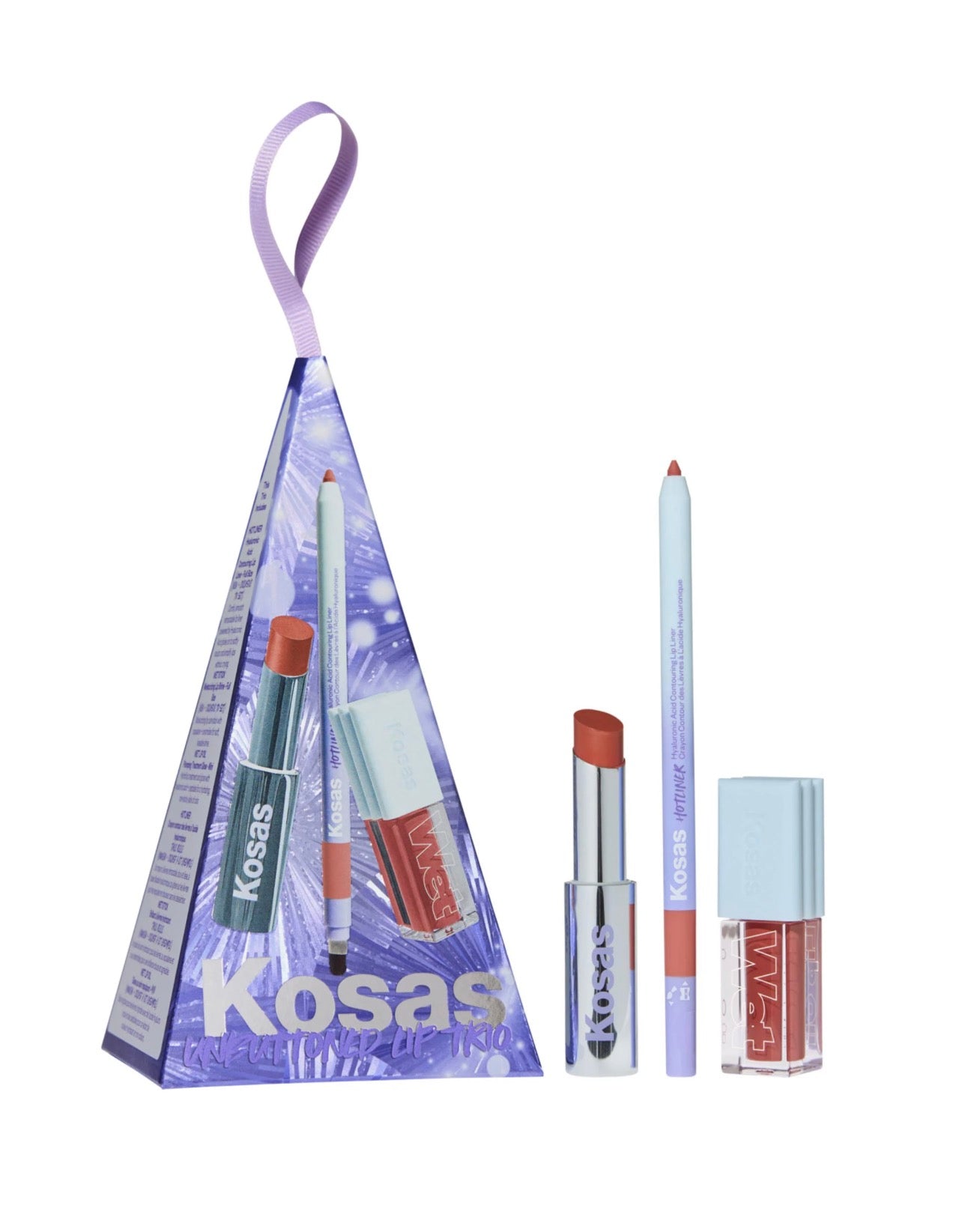 Kosas 
Unbuttoned Lip Liner, Lipstick, and Gloss Gift Set