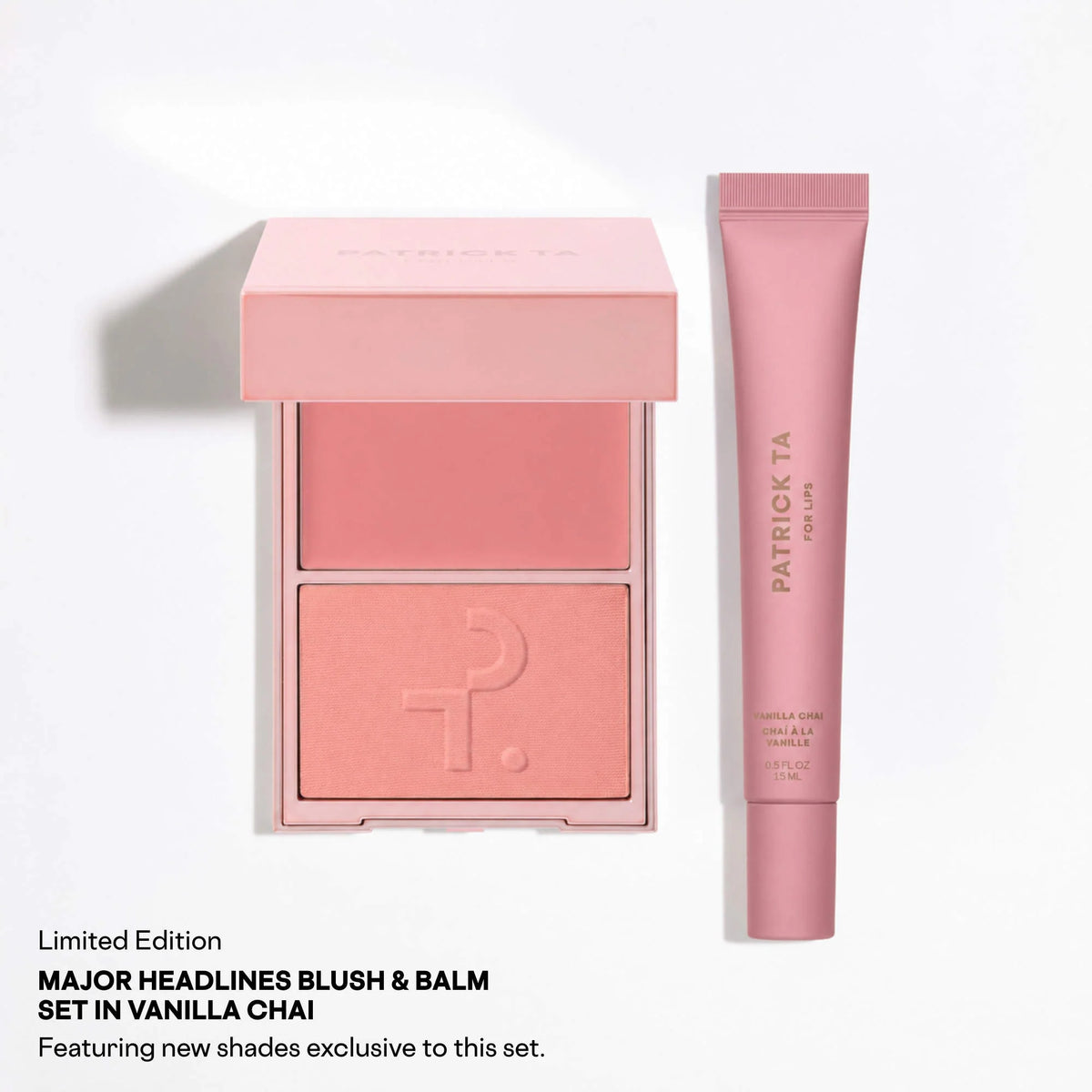 PATRICK TA 
Major Headlines Double-Take Crème & Powder Blush Duo & Lip Balm Makeup Gift Set