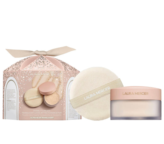 Laura Mercier Divinely Flawless Translucent Loose Setting Powder & Puff Set- Talc Free Ultra Blur