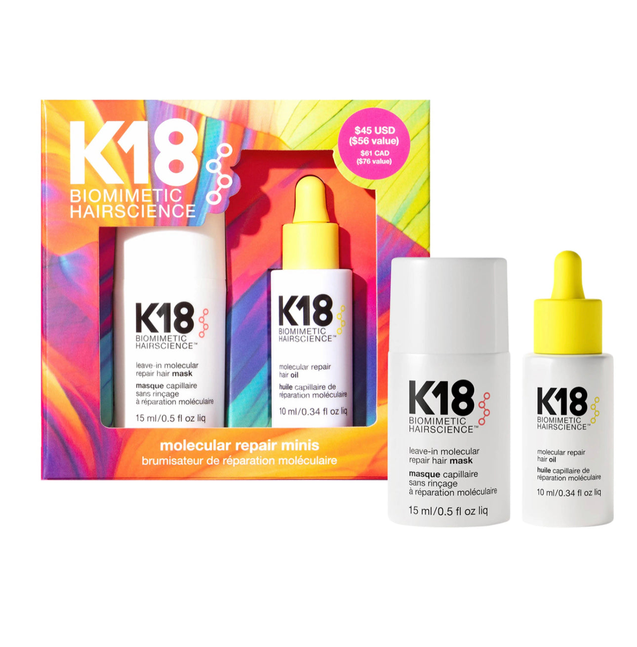 K18 Biomimetic Hairscience Mini Molecular Repair Hair Mask & Oil Value Set